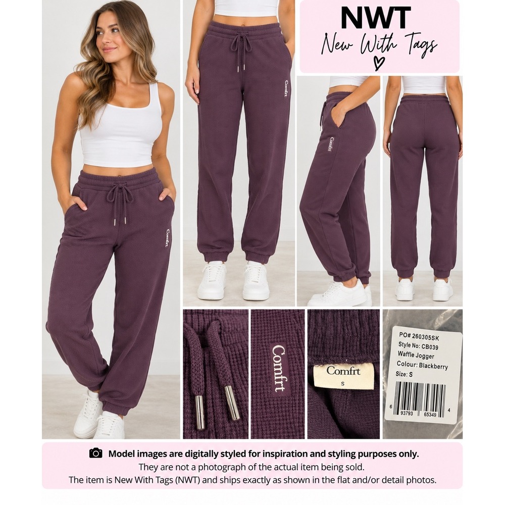 Comfrt NWT Waffle Jogger Blackberry Size S Pull On Drawstring Pants